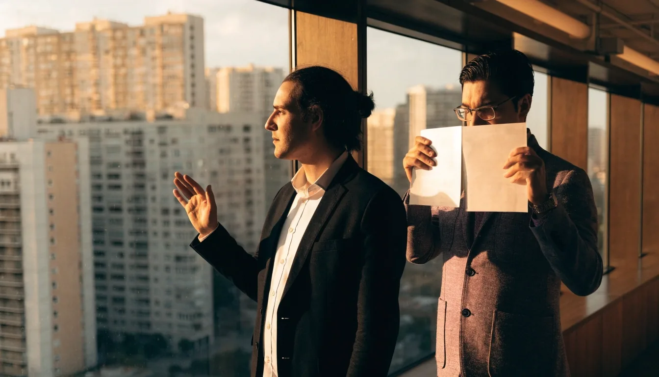 Analista comparando dos tablas estadísticas impresas junto a la ventana