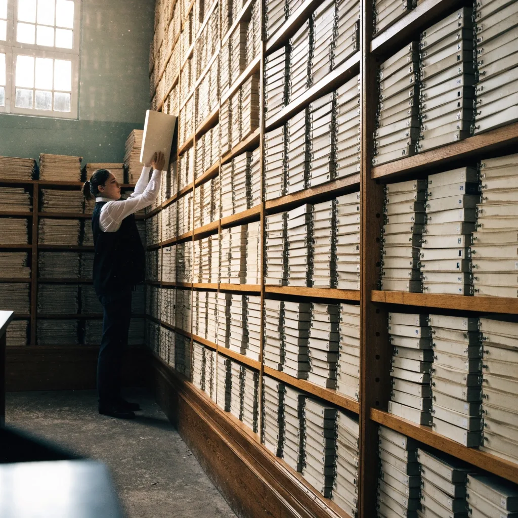 Oficina municipal de estadística en una ciudad española, con expedientes y archivadores, imagen sobre los límites de la comparación de datos