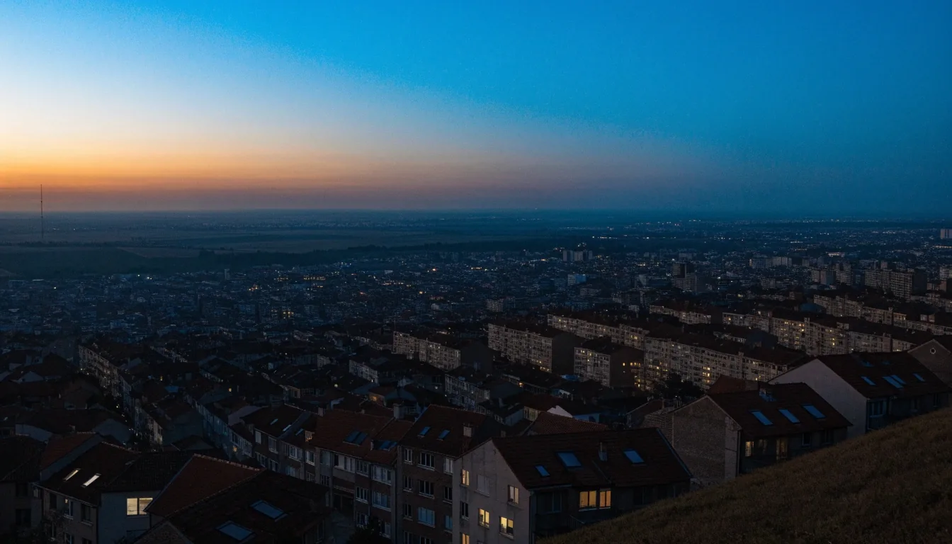 Vista al atardecer del horizonte urbano de una ciudad española del interior, imagen de cierre del análisis europeo