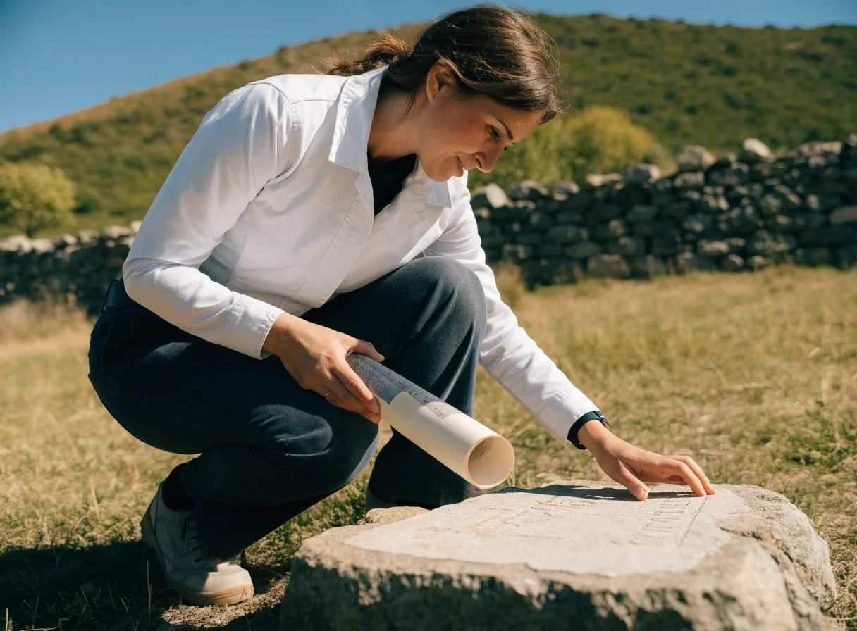 Técnico de campo observando el límite de un núcleo urbano español con un plano en la mano