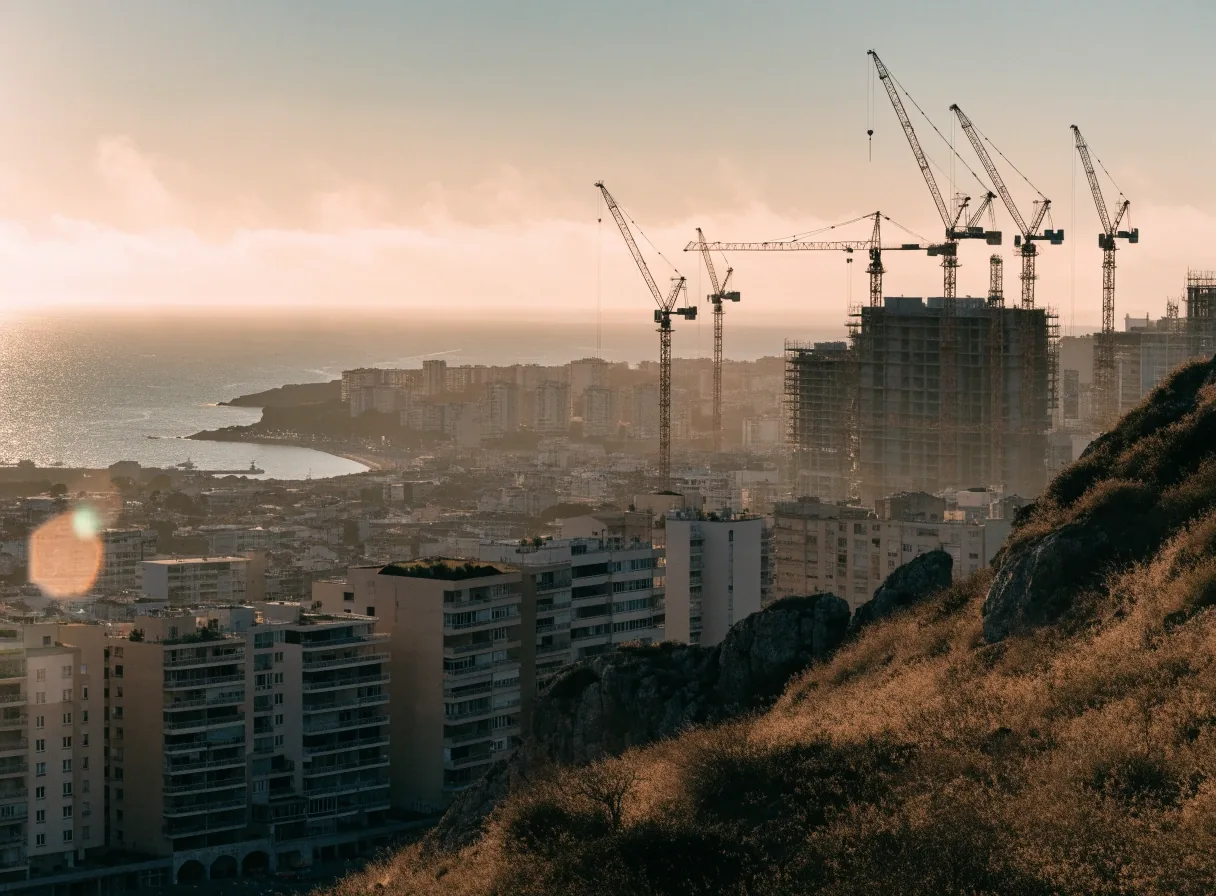 Vista de una ciudad del arco mediterráneo con bloques residenciales y obra nueva en el horizonte